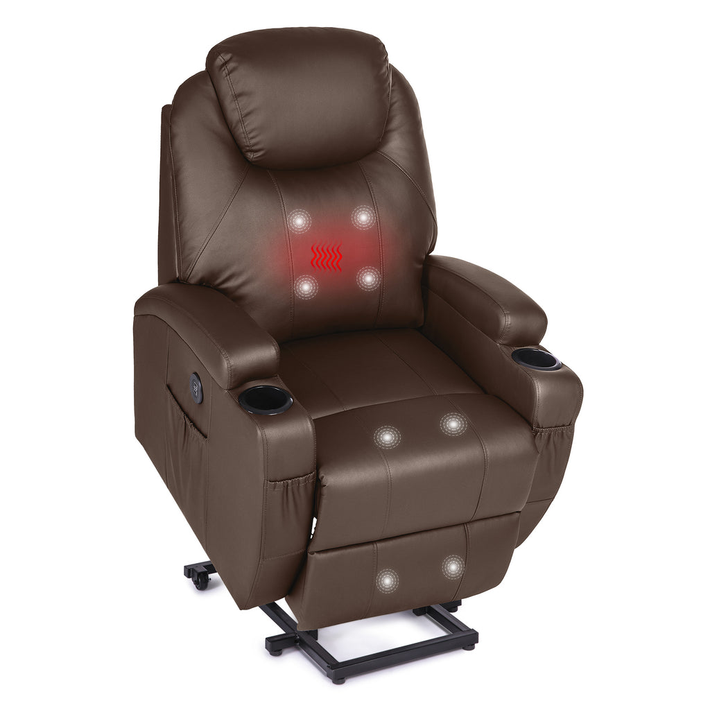 Brown Recliner Chair with Heated Massage Footrest Cup Holders USB Port I24399