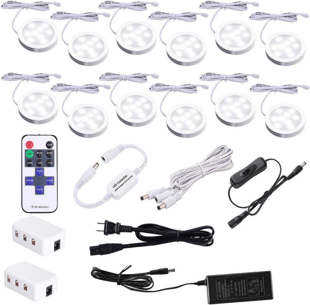 12 kit Warm White Plug in LED Puck Lights with Remote Control L93132
