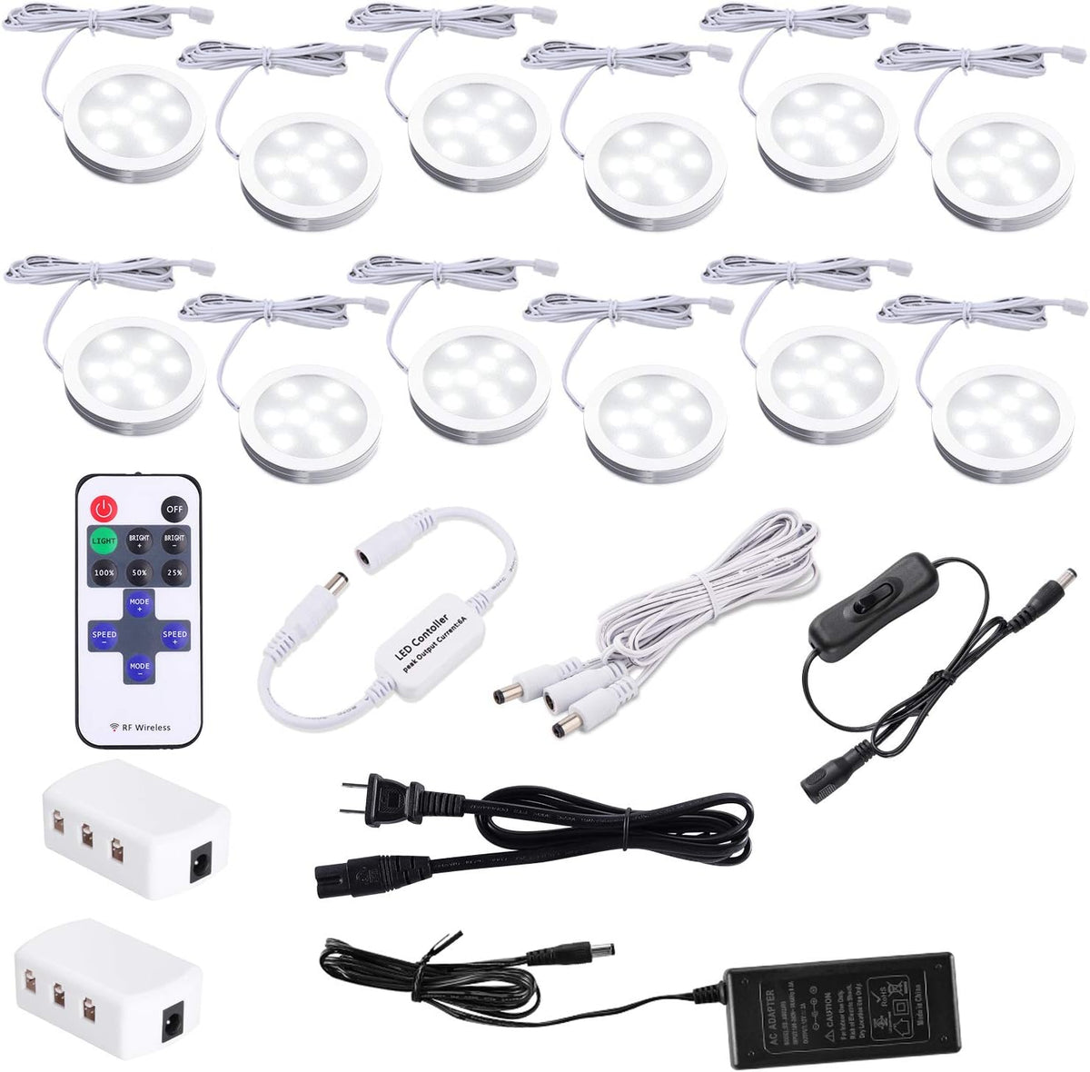 12 kit Warm White Plug in LED Puck Lights with Remote Control L93132