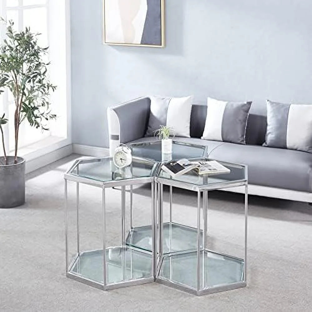 20 inch Tempered Glass End Table with Stainless Steel Frame A195