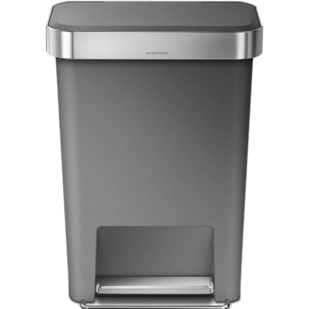 Gray 11.9 Gal Rectangular Plastic Steel Trash Can with Flip Lid and Foot Pedal C4419
