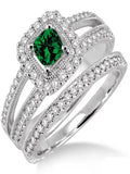 Emerald & Diamond Halo Bridal Ring on 10k White Gold L39109