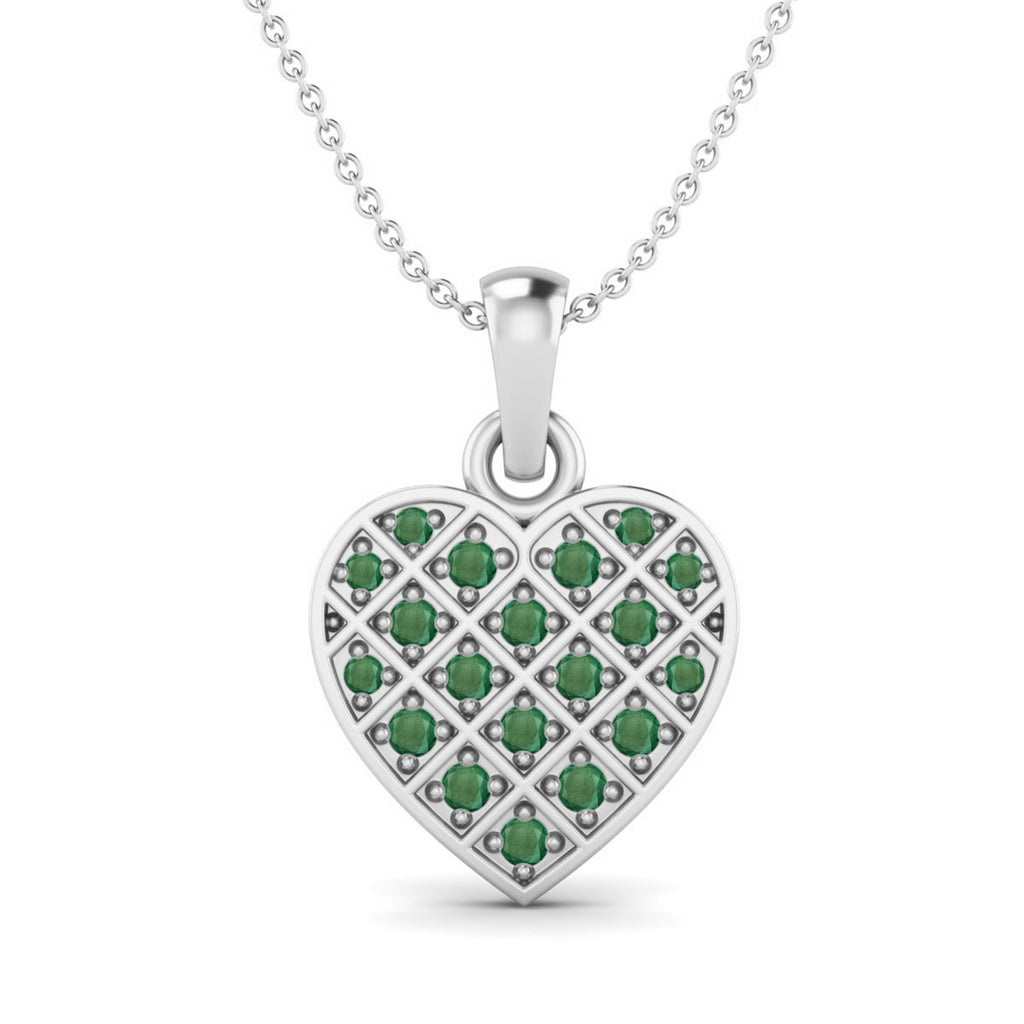 0.38 Cts Round Emerald Gemstone Heart Necklace 925 Sterling Silver B12025