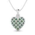 0.38 Cts Round Emerald Gemstone Heart Necklace 925 Sterling Silver B12025