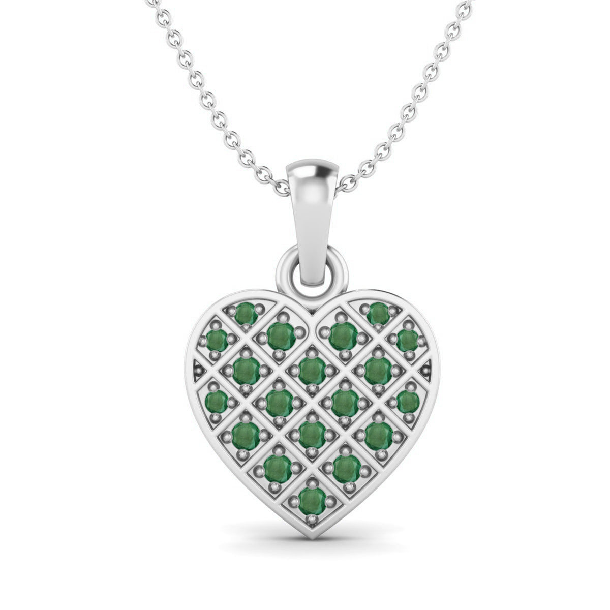 0.38 Cts Round Emerald Gemstone Heart Necklace 925 Sterling Silver B12025