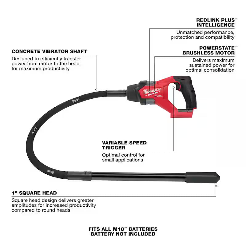 18V Lithium-Ion Brushless Cordless Concrete Pencil Vibrator A662