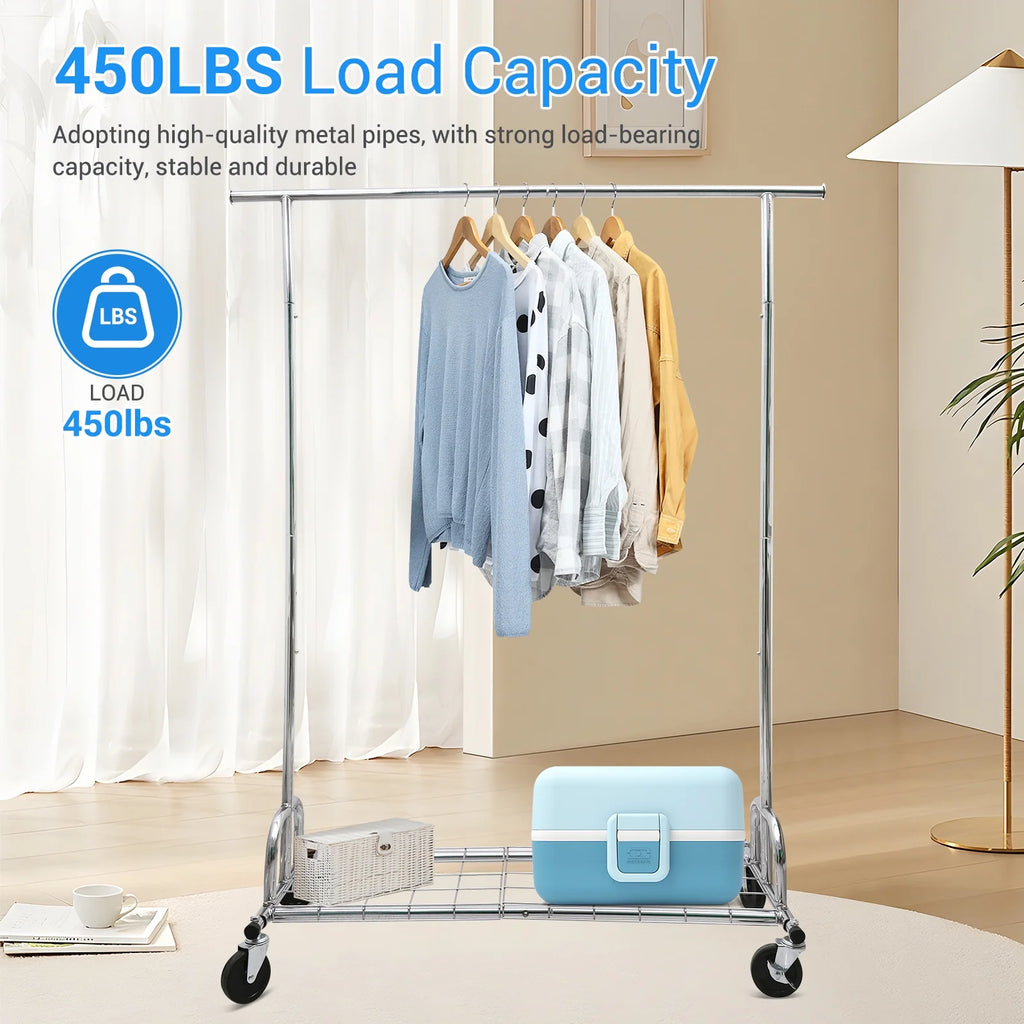 Heavy Duty Metal Clothes Rack with Wheels & Shelves B41245