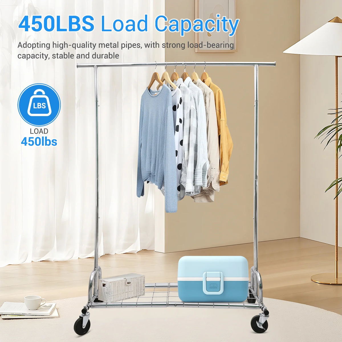 Heavy Duty Metal Clothes Rack with Wheels & Shelves B41245