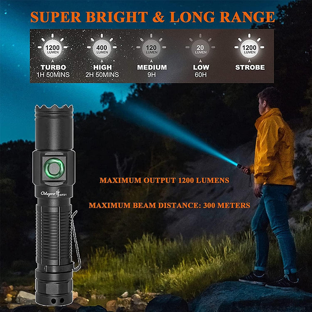 1200 Lumen LED Rechargeable Flashlight with Power Display, IP67 Waterproof, 5 Light Modes W37802