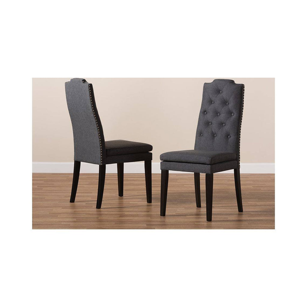Charcoal Button Tufted Set of 2 Wood Dining Chair M11079