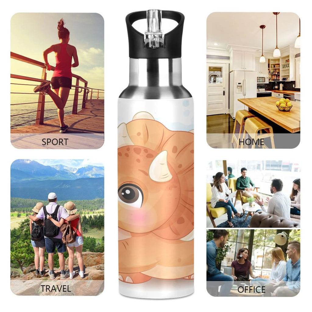 Stainless Steel Insulated Thermos Vacuum Flask Water Bottle with Straw Lid Y537845