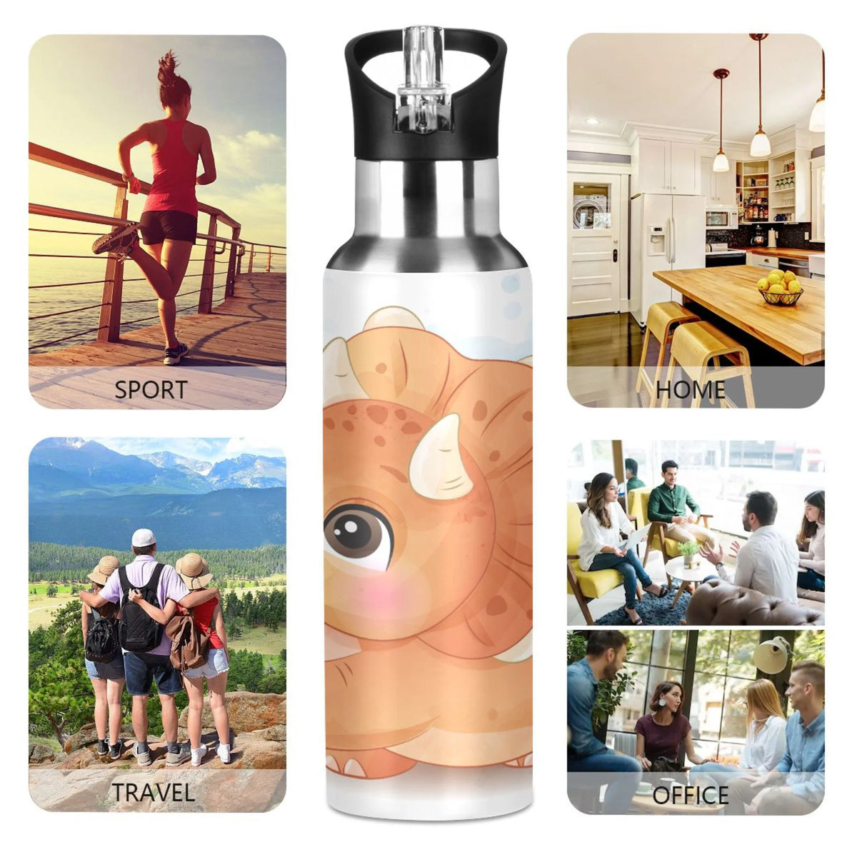 Stainless Steel Insulated Thermos Vacuum Flask Water Bottle with Straw Lid Y537845