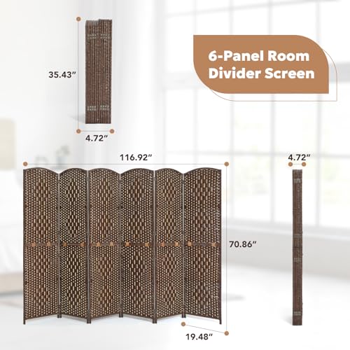4 Panel 6 ft. Tall Grey Rattan Room Divider B318