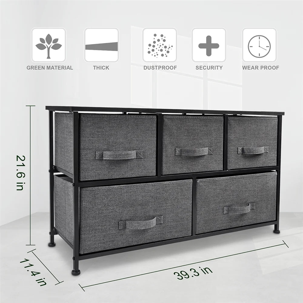 Dark Grey 5 Drawer Fabric Dresser W571959