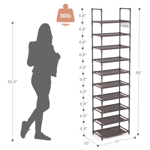 10 Tiers Tall Shoe Rack 20-25 Pairs Narrow Shoe Shelf Black X291135