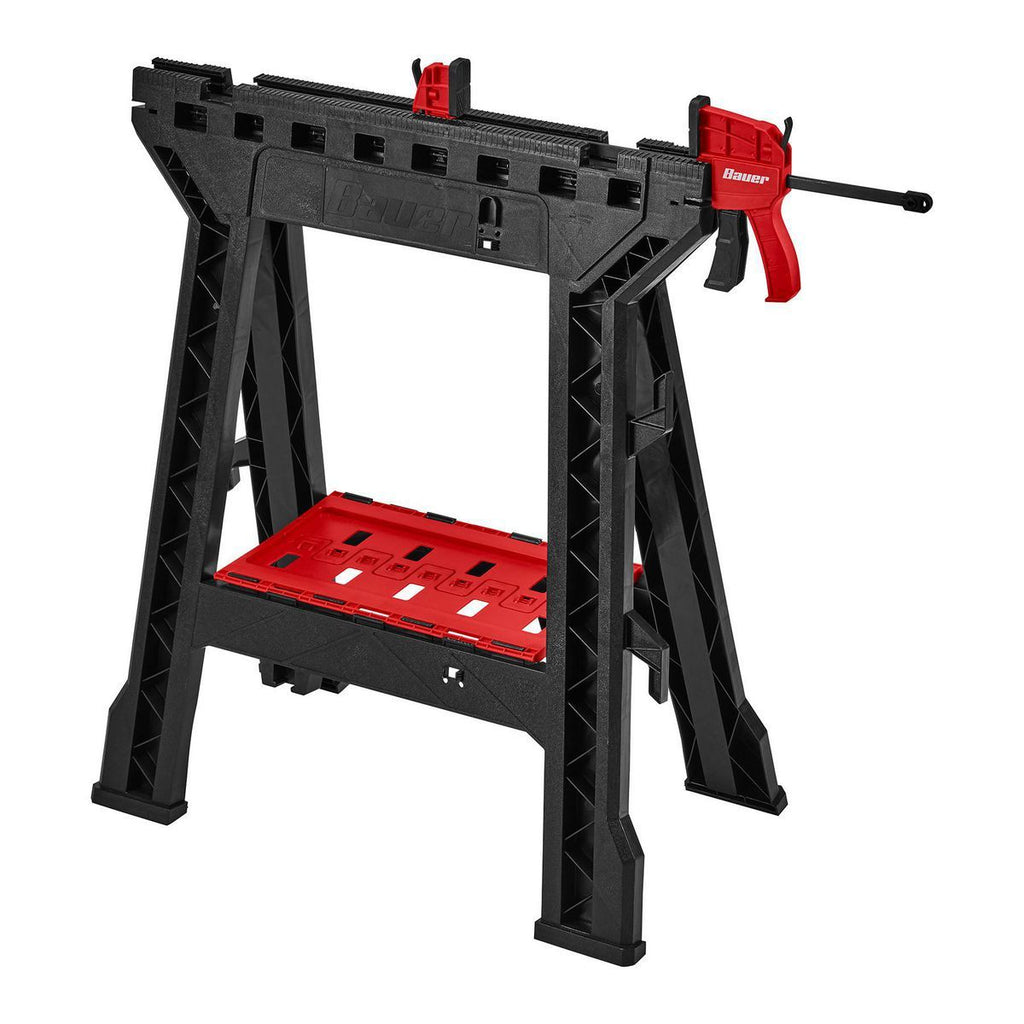 Polypropylene Folding Sawhorse with Bar Clamp, 500 lb. Capacity E504972