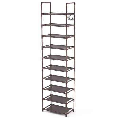 10 Tiers Tall Shoe Rack 20-25 Pairs Narrow Shoe Shelf Black X291135