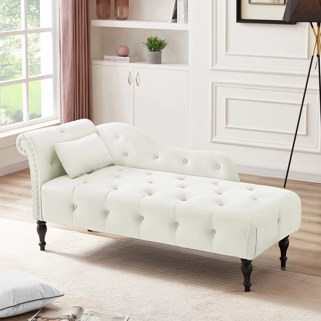 Velvet Tufted Chaise Lounge with Pillow U160942