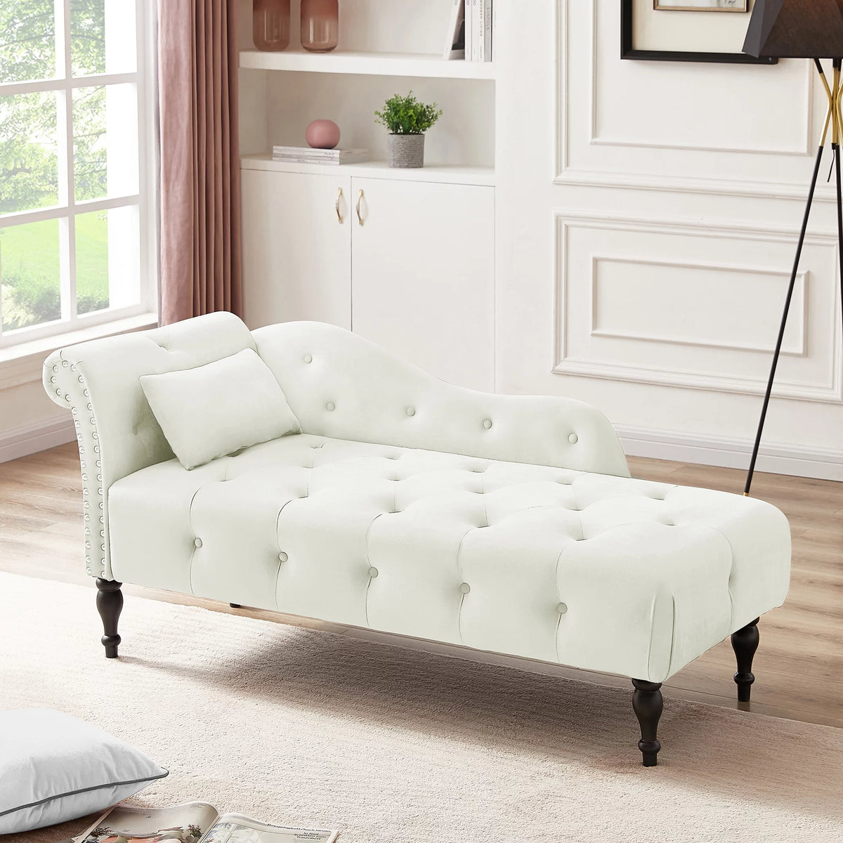 Velvet Tufted Chaise Lounge with Pillow U160942