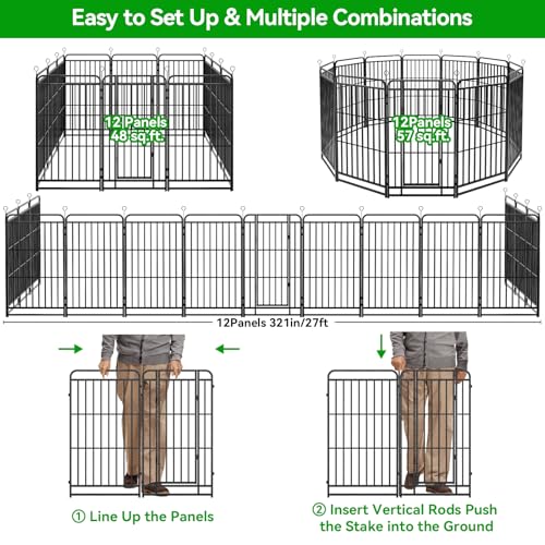 Heavy Duty 12 Panels Dog Playpen 47" Height Snowy Black C2616