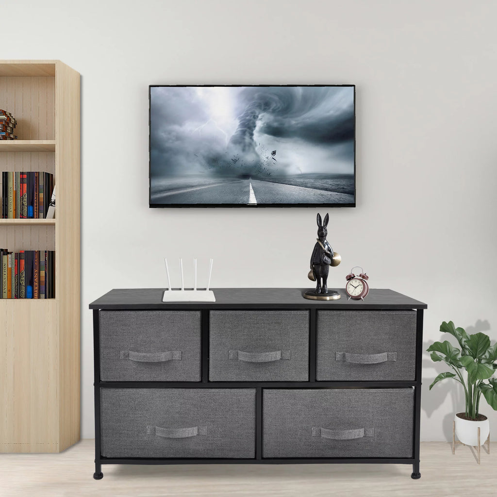 Dark Grey 5 Drawer Fabric Dresser W571959