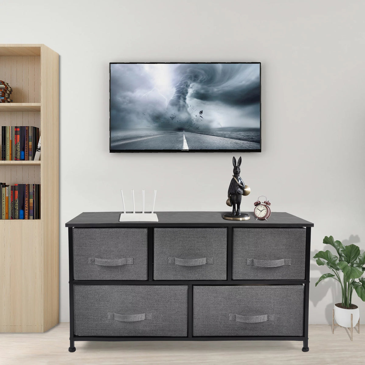 Dark Grey 5 Drawer Fabric Dresser W571959