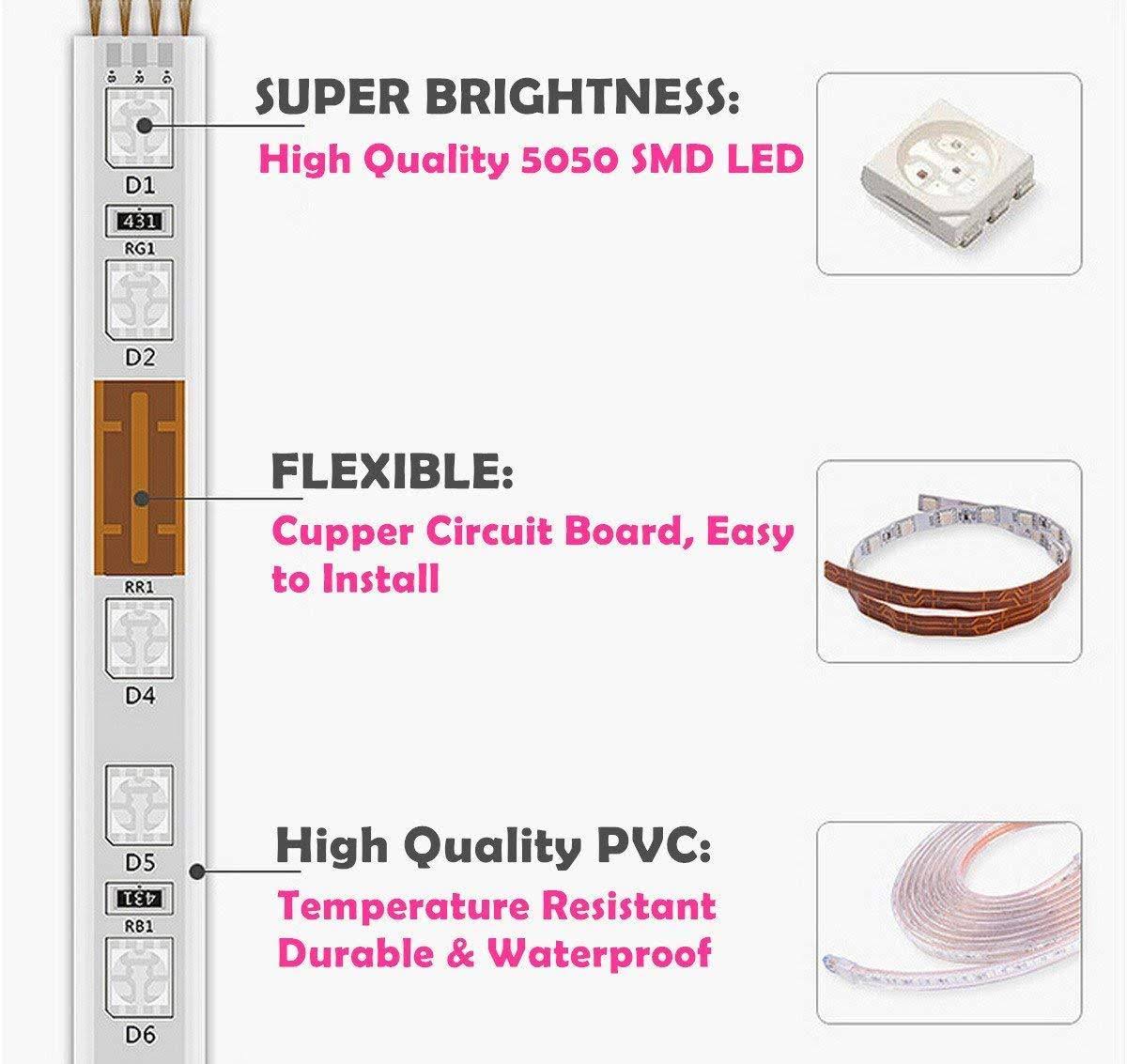 RGB LED Strip Light, Waterproof Multi Colors Dimmable SMD5050 LED Rope Light L659