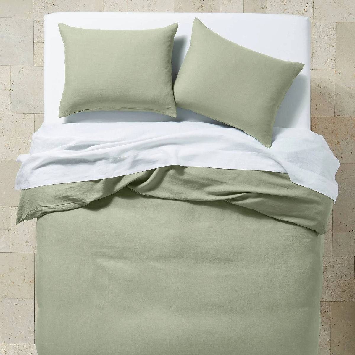 Sage Green Linen Duvet and Sham Set T9422