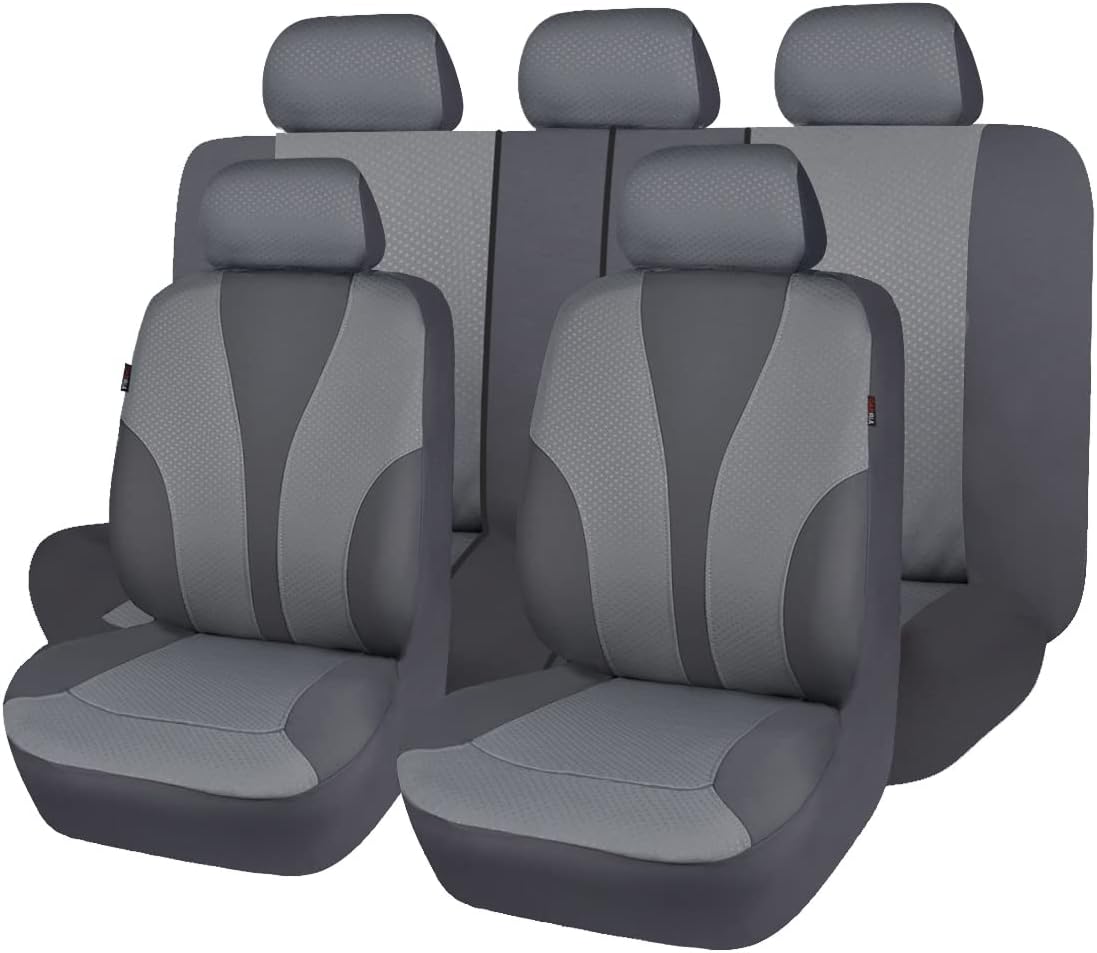 Solid Gray Polyester Rear Bench Split Car Seat Covers Full Set Pack of 2 T202619