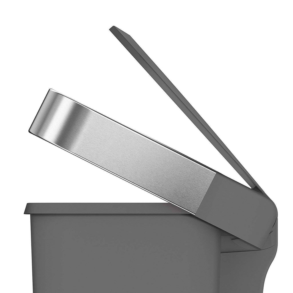 Gray 11.9 Gal Rectangular Plastic Steel Trash Can with Flip Lid and Foot Pedal C4419