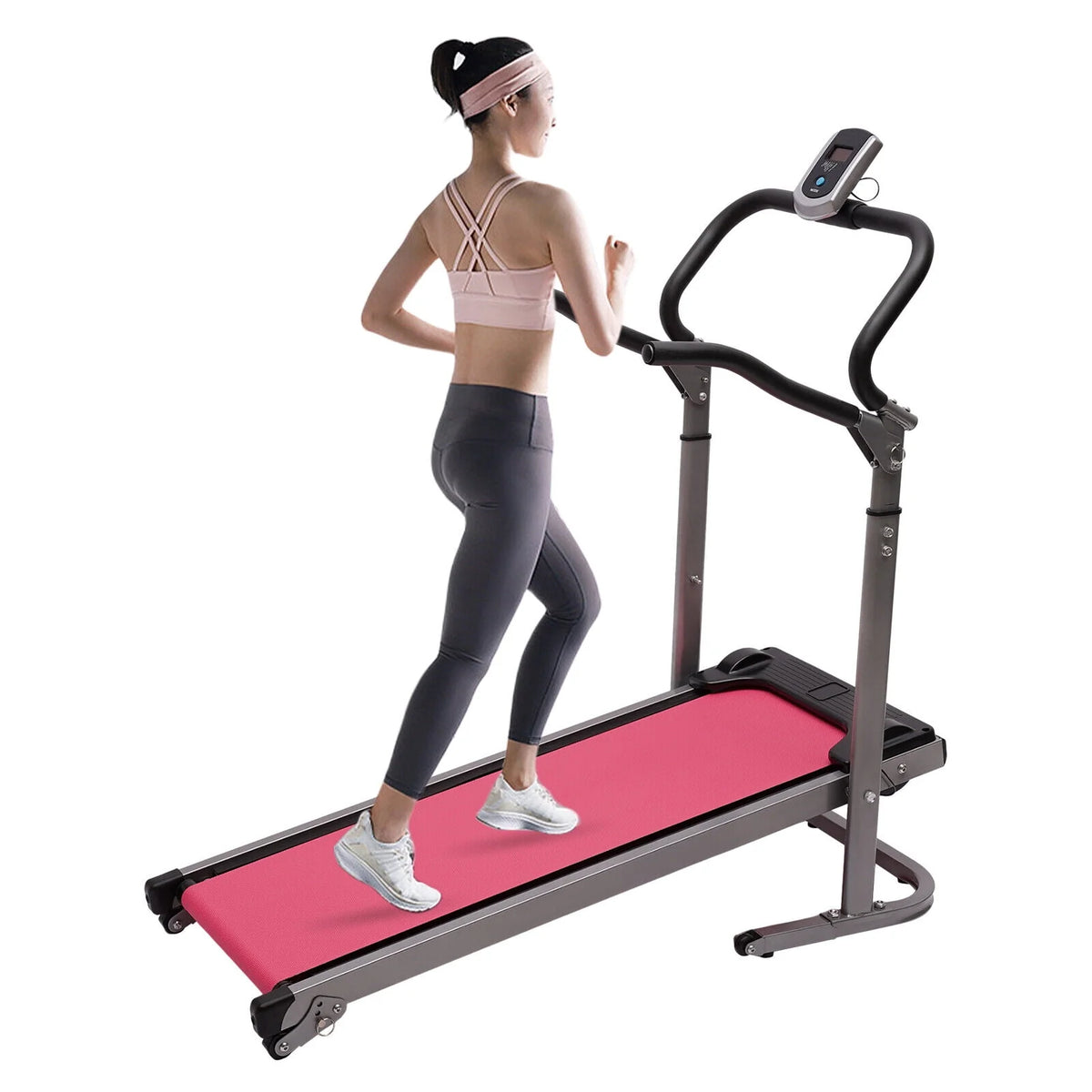Folding Treadmill with Manual Incline Pink A698596