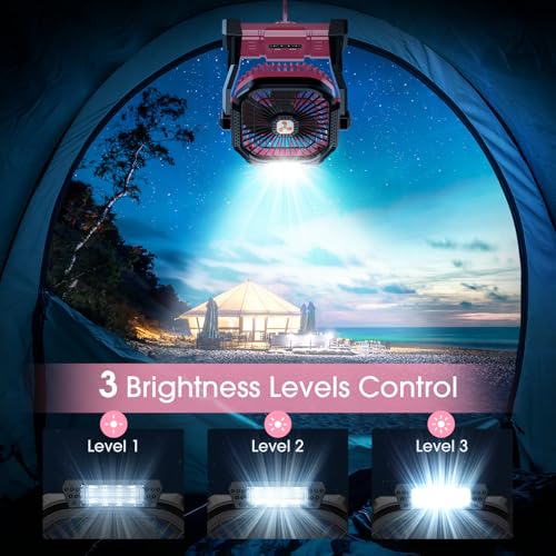 Portable Rechargeable Fan 20000mAh with LED Lantern Pink W190