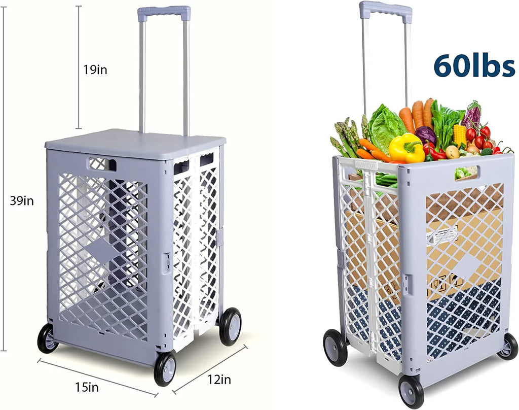 Foldable Rolling Crate with Lid Wheels, Gray S4848
