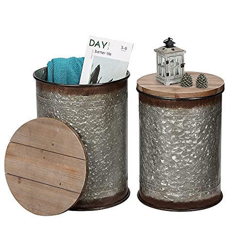 Galvanized Metal Storage Ottoman Side Table P18198