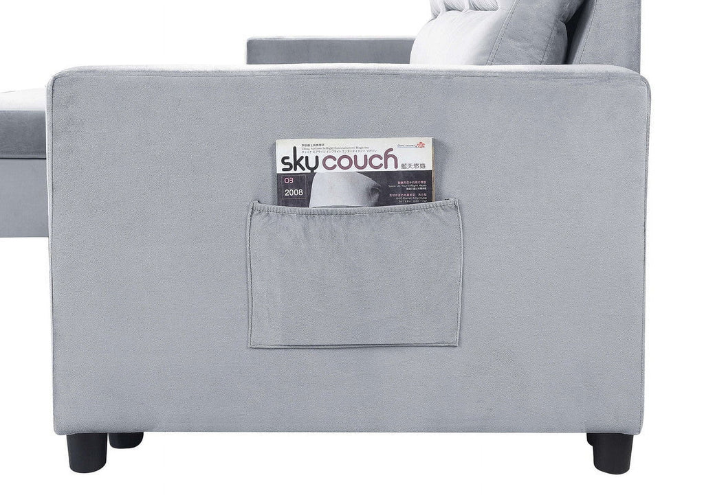 Light Gray Velvet Reversible Sleeper Sectional Sofa with Storage Chaise L624