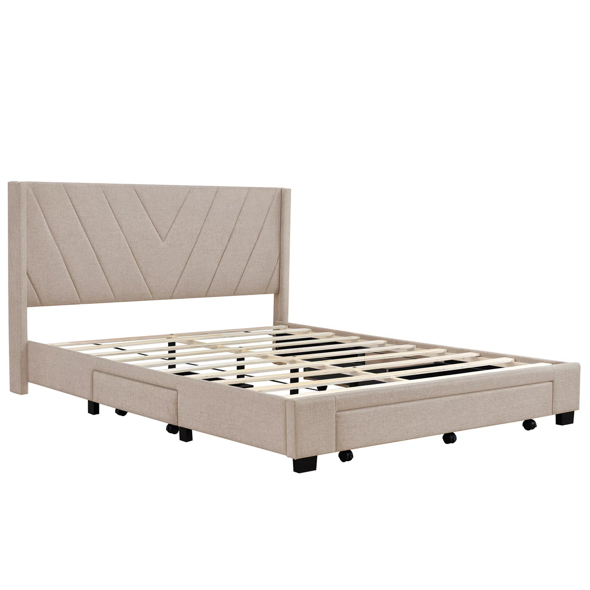Beige Queen Size Upholstered Storage Bed Frame N749176