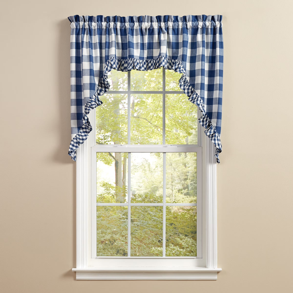 Buffalo Check Ruffled China Blue Swags 72" x 36" W7129