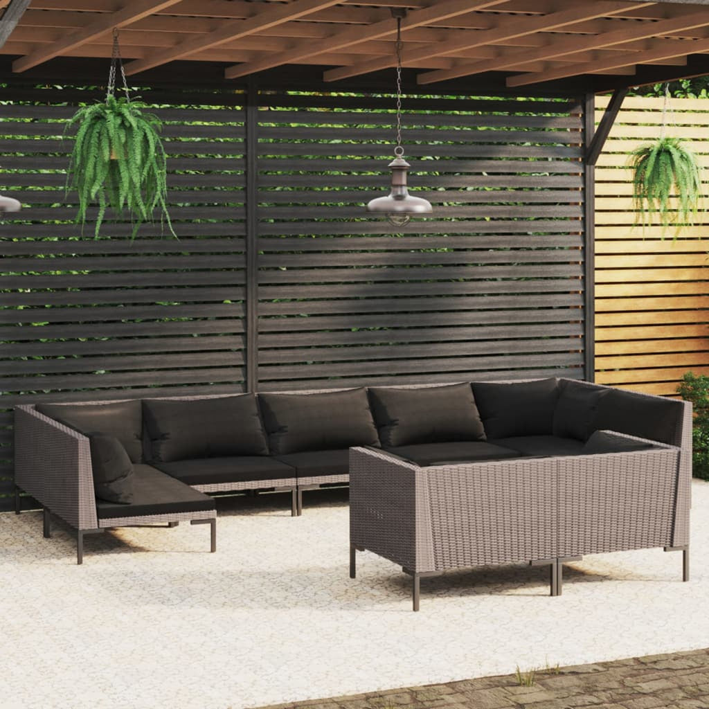 9 Piece Poly Rattan Patio Set with Cushions Dark Gray F4314