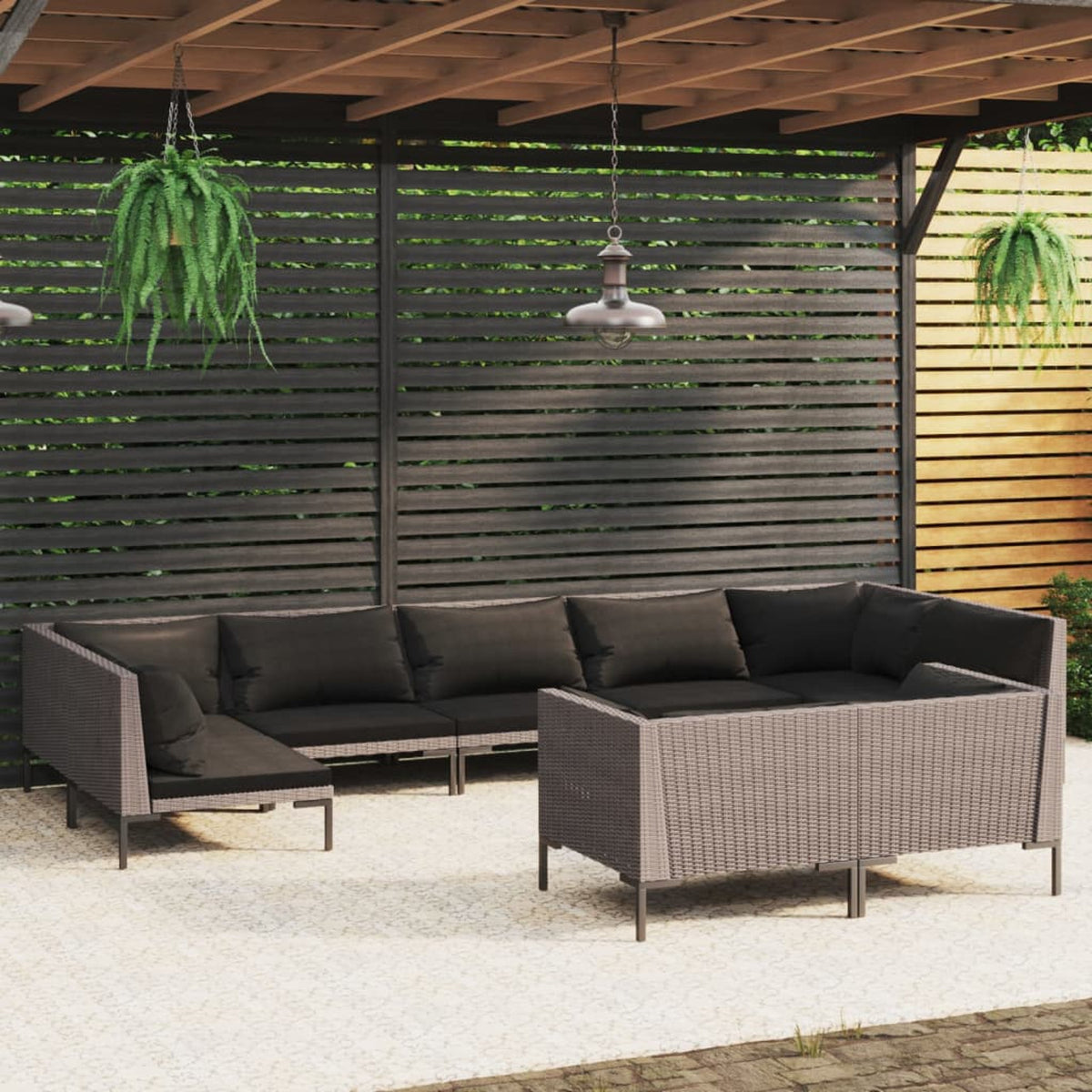 9 Piece Poly Rattan Patio Set with Cushions Dark Gray F4314