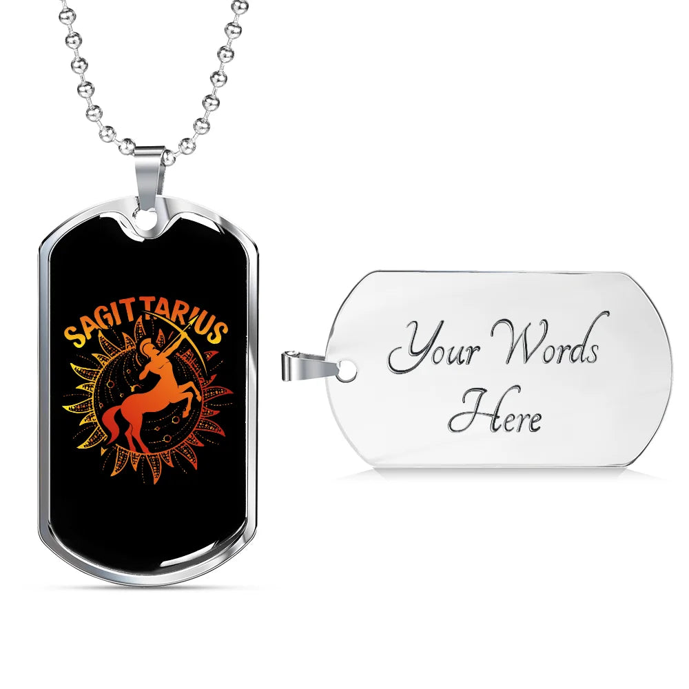 Zodiac Necklace Stainless Steel Dog Tag 24" Chain G798