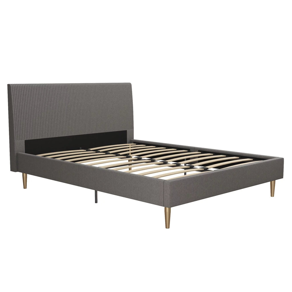 Ivory Velvet Queen Upholstered Bed with Headboard J10874