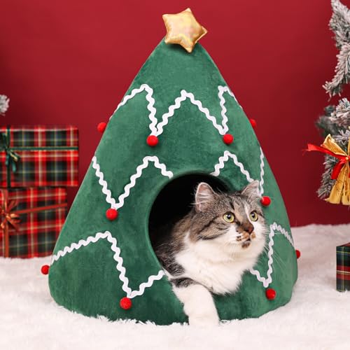 Cat Bed Christmas Hat Cat Tent House 2 in 1 Removable Triangle Pet Teepee X539200