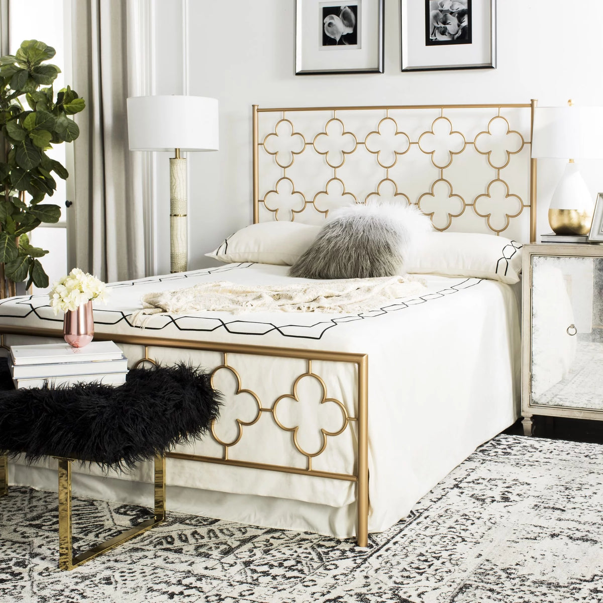 Queen Antique Gold Metal Headboard G9343