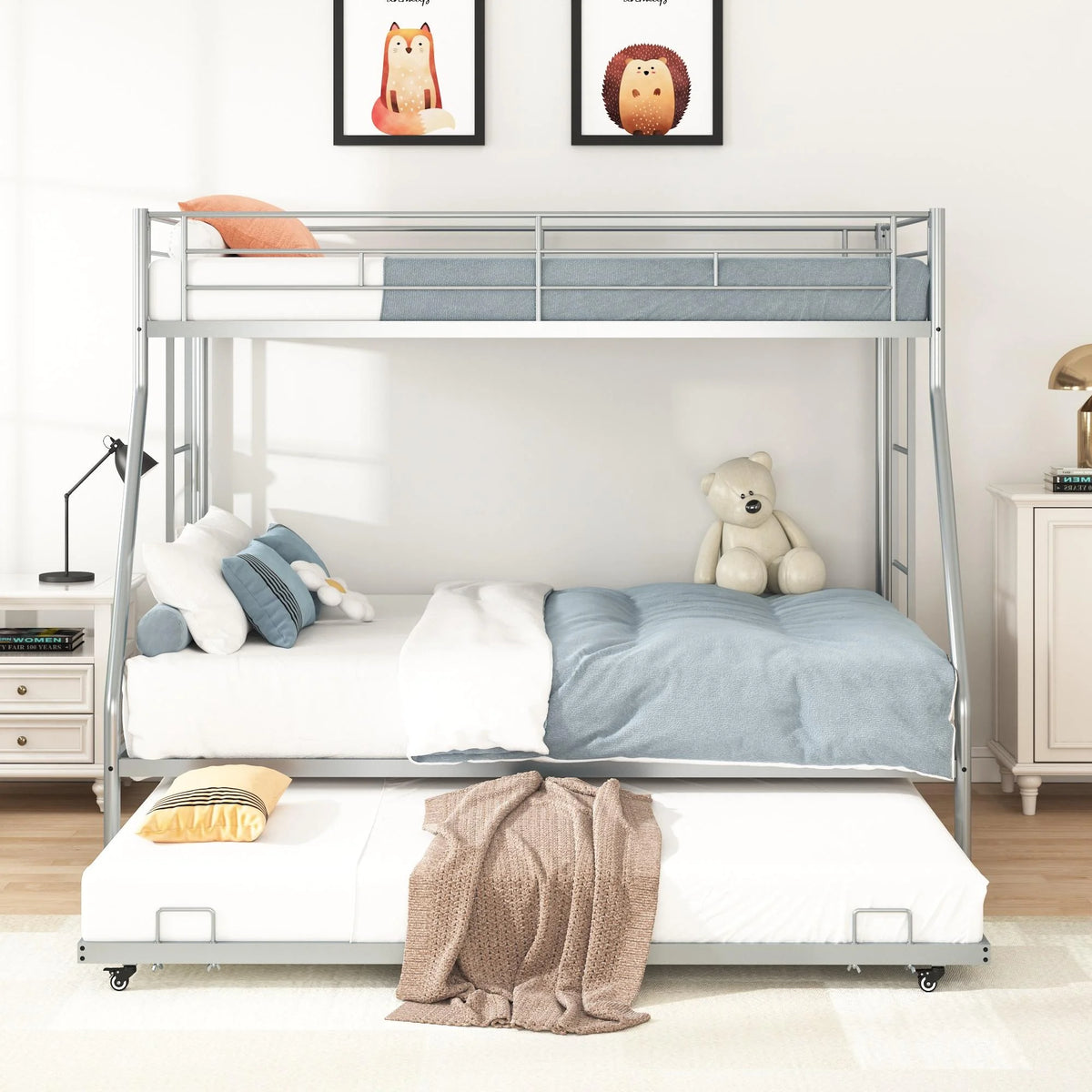 Black Twin Over Full Metal Bunk Beds with Trundle E3455