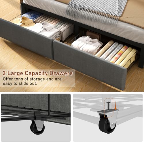 Queen Size Metal Platform Bed Frame with Storage Headboard and 4 Drawer E240
