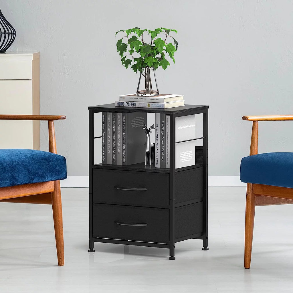 Brown Wood Nightstand with 2 Drawers and Open Shelf C988042