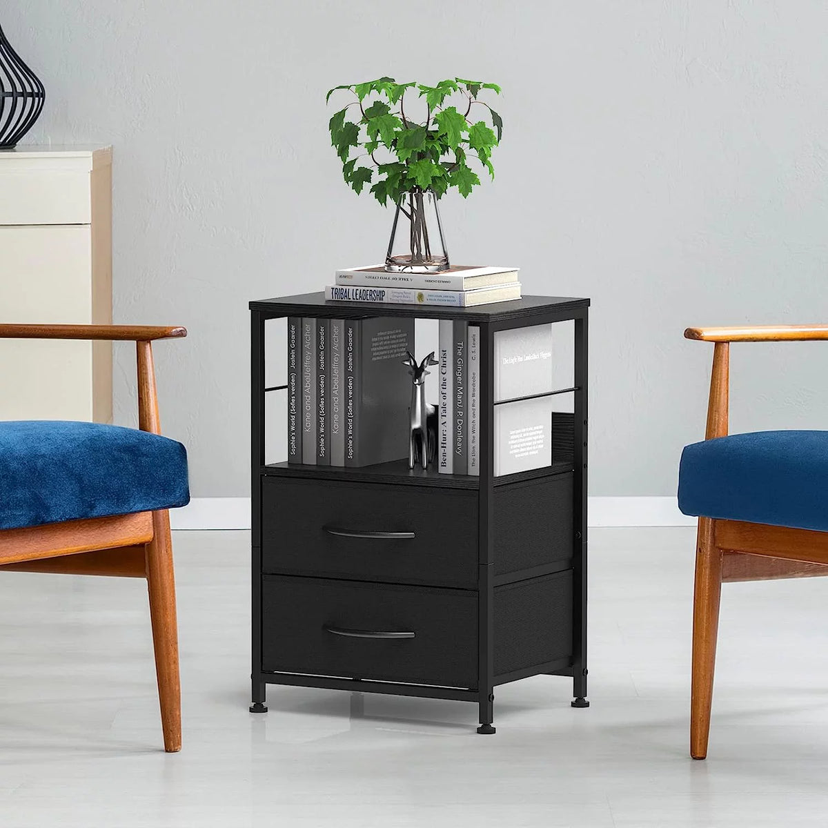 Brown Wood Nightstand with 2 Drawers and Open Shelf C988042