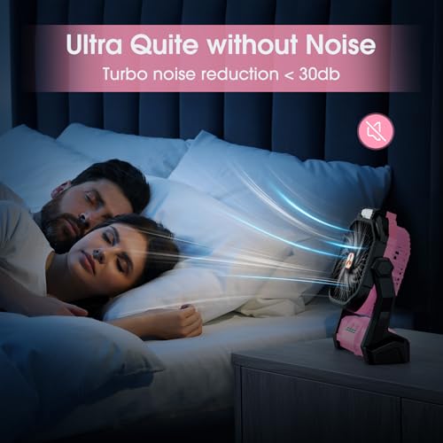 Portable Rechargeable Fan 20000mAh with LED Lantern Pink W190