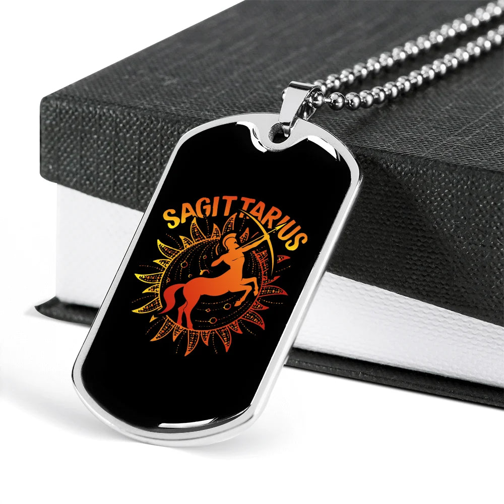 Zodiac Necklace Stainless Steel Dog Tag 24" Chain G798