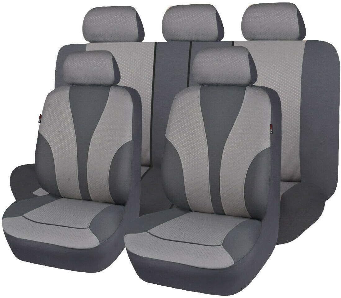 Solid Gray Polyester Rear Bench Split Car Seat Covers Full Set Pack of 2 T202619